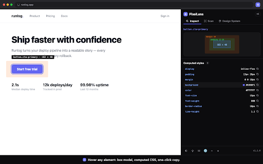 PixelLens :: Turn any web page into clean Markdown for AI, and extract its full design system: colors, type, spacing, tokens. Local, no API key.