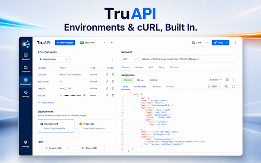 TruAPI - REST API Tester & HTTP Client :: REST API client with automatic endpoint intelligence, schema drift detection, smart comparisons, tests, and local history.