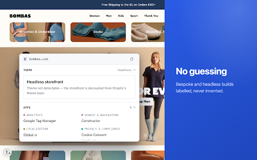 Shopify Theme Detector & Apps - Stackpeek :: Shopify theme detector and app detector in one: any store's theme, apps and trackers. Export to CSV, never records your browsing.
