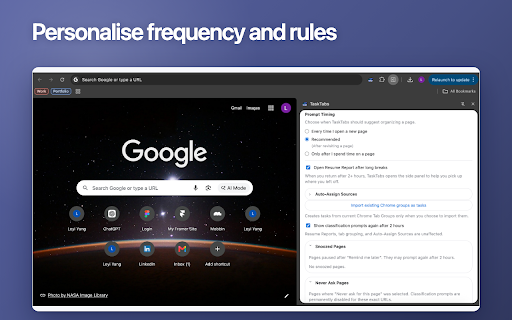 TaskTabs - Organise tabs by task :: Organise browser tabs into task-based workspaces and quickly resume ongoing projects.