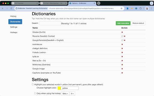 Ordböcker: Learn Swedish, Norwegian & Danish :: A customizable dictionary extension that supports double-click lookups, multiple dictionaries, and anki integration.