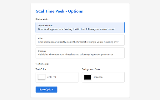 GCal Time Peek :: Shows time labels when hovering over timeslots in Google Calendar week view