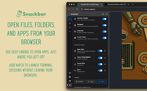 Snackbar :: Organize projects with links, notes, and todos. Stay focused with a visual timer that tracks where your time goes.