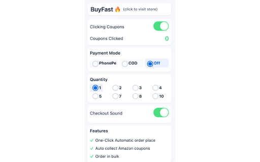 BuyFast - Amazon Flipkart Auto Checkout :: One Click Auto Checkout for Amazon & Flipkart + Extra features