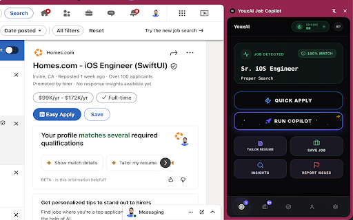 YouxAI Job Copilot :: Privacy-focused job search tools. Local AI match scoring, application capture, and autofill.