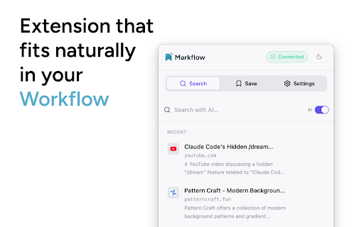 Markflow AI :: AI-powered bookmark manager. Save, organize, and search your bookmarks from any webpage.