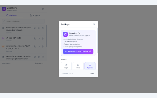QuickSave - Clipboard Manager & Text Snippets :: Smart clipboard history manager and text snippet expander. Save, search, and reuse your copied text instantly.