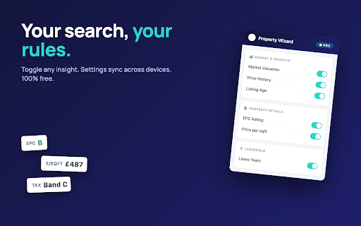 Property Wizard for Rightmove :: See lease years, service charges, price drops & market valuations on every Rightmove listing — right on the search page.