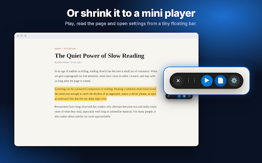 Text Reader: Free TTS Selected Text & Page Reader :: Read selected text or full pages aloud with natural voices in any language. Features vertical sidebar and horizontal mini player.