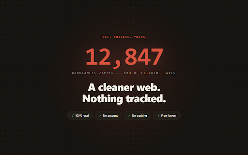 Nope — Reject Cookie Banners, Block Popups & Web Annoyances, Free :: Auto-reject cookie banners and zap popups, newsletter modals, chat widgets & sign-in walls. Reject-first for real privacy. Free.