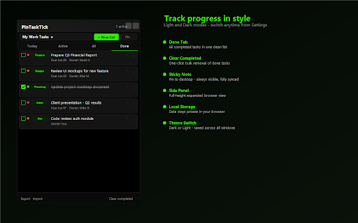 PinTaskTick :: Task manager: multiple lists, priorities, tags, sub-tasks, sticky note, Today view & real-time sync.