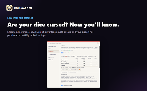 Rollwarden :: Automated dice roller for D&D Beyond: modifier toggles, companion tracking, roll push to Discord & Roll20, and roll stats.