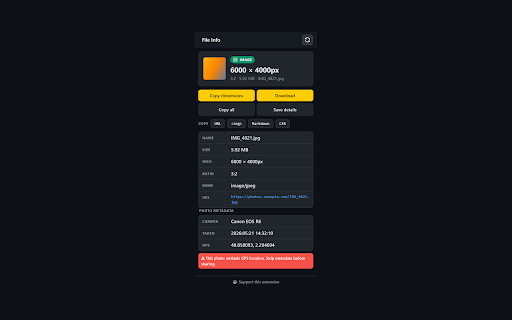 File Info — Image Size, Dimensions, Aspect Ratio, File Details :: Image width, height, size & aspect ratio in one click. Copy dimensions, EXIF & code. PDF, video, audio, local files.