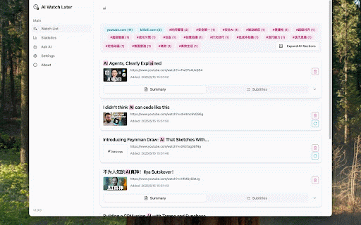 AI Watch Later :: A Chrome extension that allows you to save YouTube/X/Tiktok or any videos to watch later with AI-generated summaries.