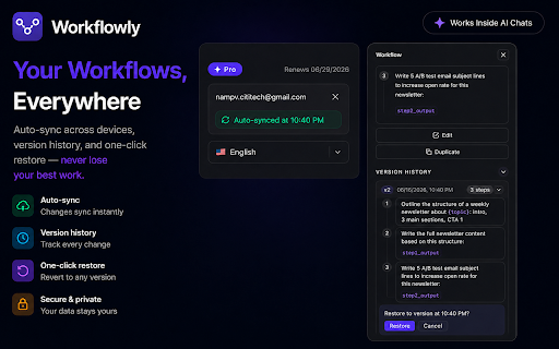 Workflowly - AI Workflow & Prompt Launcher :: Run AI workflows and launch prompts inside ChatGPT, Claude & Gemini. No tab switching. No copy-paste.