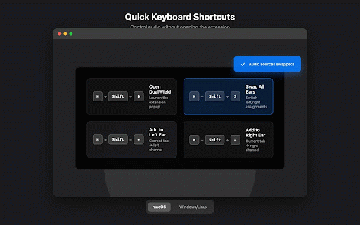 DualWield Audio :: Play audio from two Chrome tabs, one in each ear.