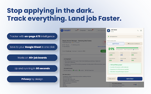 Job Genie - Job Application Tracker and ATS Resume Checker :: Job Application Tracker and ATS Resume Checker — auto-extract job details to Google Sheets and score your resume instantly