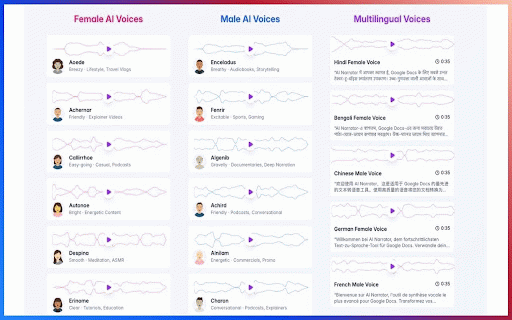 AI Narrator - AI Voice Generator :: Turn any page into AI audio with AI Narrator. 30+ voices, multilingual & Drive save. Text-to-speech.
