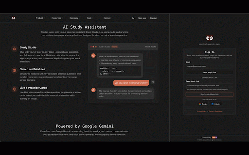 ClavePrep :: ClavePrep is an AI-powered Chrome extension designed to act as an interview preparation assistant for job seekers.