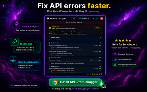 API Error Debugger :: Fix API errors fast. See why requests fail and solve 401, 403 issues instantly.
