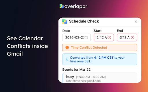 Overlappr - Timezone Extension for Google Calendar :: Add multiple timezones to Google Calendar and share available slots in just 3 clicks.
