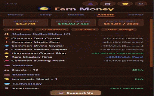 Earn Money :: Click to earn, build an empire with real estate, vehicles, businesses. Collect unique items and support the developer.