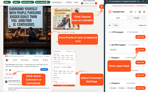 LinkedIn AI Comments & Connection Notes | Depost :: Targeted Feed to track prospects, write personalized AI comments, Connection notes & DMs, follow up reminders and grow leads.