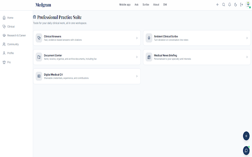 Medgram Clinical Workspace :: Clinical workspace for supported EHRs with clinician-controlled scribing, notes, answers, and documentation tools.