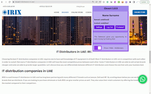 Clevert :: Extension for showing Ads on Web Sites