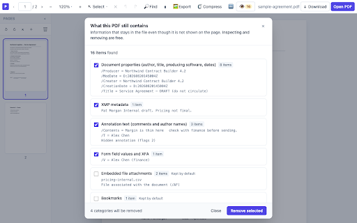 PDF Redact & Metadata Remover — Offline, No Upload :: Black boxes don’t delete text. See what’s still inside a PDF — metadata, hidden text, attachments — and remove it. Always free.