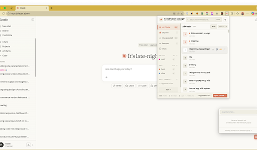 Chat Manager for Claude :: Folders, tags, prompt library, stats, search, and export for claude.ai. An unofficial power-user upgrade.