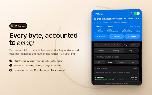 IP Changer — Proxy Switcher & IP Rotator :: Switch, test and auto-rotate HTTP/SOCKS5 proxies. Per-proxy speed, country and leak checks. A developer tool, not a VPN.
