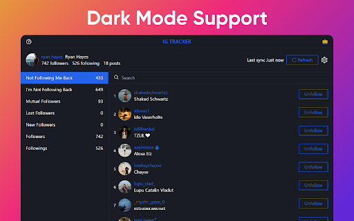 IG Tracker - IG Follower & Unfollower Tracker :: Get insights about your Instagram profile. Spot ghost followers and unfollow them easily.