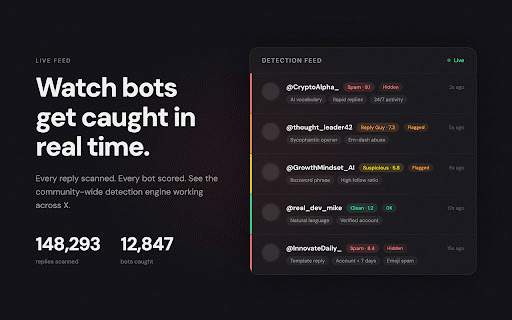 BotBlock :: Detects AI bots on X and hides low-quality spam replies from your timeline.