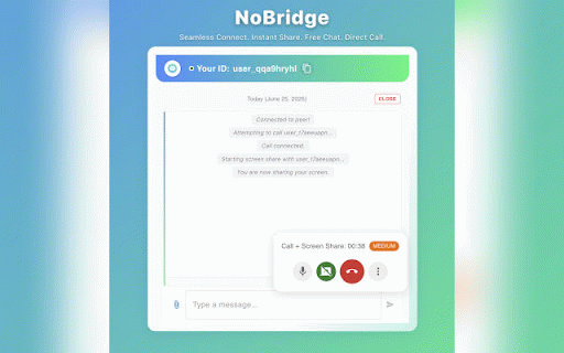 NoBridge – Private Chat, Calls & Screen Sharing :: Peer-to-peer browser extension for private chat, audio calls, screen sharing, and file transfers — no logins or installs.
