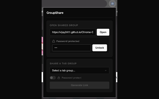 GroupShare :: Share Chrome Tab Groups as a single link. Recipients open all tabs instantly.