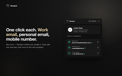 Revspot Contact Extractor :: Extract verified work emails, personal emails and phone numbers from LinkedIn profiles with Revspot.