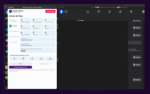 Hunter Game FB groups :: Asistente para procesar campañas de interacción configuradas por el usuario en grupos de Facebook.