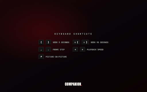 Netflix Companion :: Netflix power tools: auto-skip, 5s/90s seek, picture-in-picture, frame-step, playback speed, volume boost, and keyboard shortcuts.