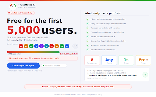TrustMeter AI — Privacy & Terms Analyzer :: Understand any site's privacy & terms in 8 points, before you sign up.