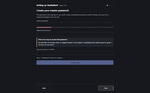 VaultaMark :: Bookmarks Chrome doesn't know about. No omnibox autocomplete, opens in incognito, encrypted, optional sync via your Google Drive.