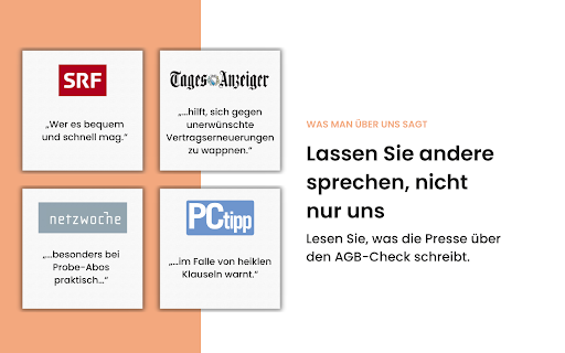 AGB-Check von Stiftung für Konsumentenschutz :: Der AGB Check erkennt automatisch AGB und identifiziert einige wichtige Klauseln für Dich.