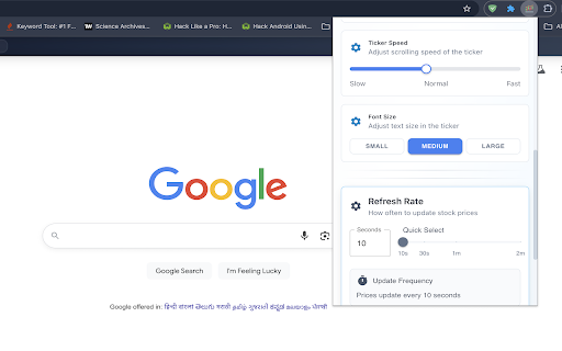 Realitime US & Indian Stock Prices Toolbar :: A realtime US & Indian Stock prices chrome extension toolbar with realtime prices display.