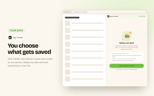 Eats Tracker :: See where your Uber Eats money goes: fees, tips, savings and habits, read from your own orders page.