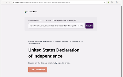 Quiz from any page · docAnalyzer :: Turn the page you're reading into a shareable quiz. Capture the article; docAnalyzer builds the quiz.