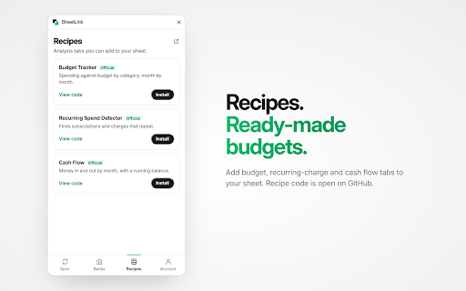 SheetLink: Sync Bank Transactions to Google Sheets :: Press sync and your bank transactions land in your own Google Sheet. 10,000+ US and Canadian banks through Plaid. Free to start.