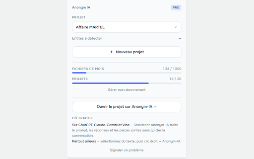 Anonym-IA — Pseudonymisation :: Pseudonymisez vos textes et vos documents avant de les confier à une IA. Réversible, souverain, RGPD.