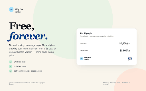 Tidy Go Links :: Create and use go/ shortcut links with your team. Type go/cal, go/slack, or go/anything in your browser.