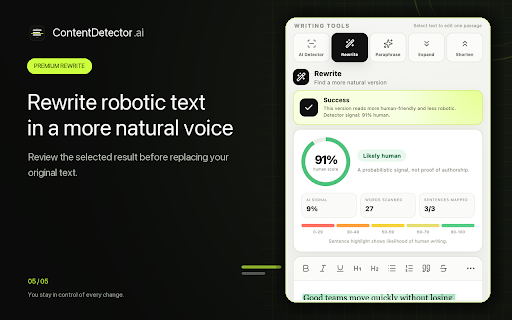 ContentDetector.ai - AI Detector & Writing Tools :: AI content detector and AI watermark writing tools for ChatGPT, Claude, and Gemini text. Scan sentences and revise robotic patterns.