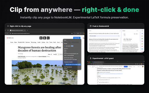 Everything to Notebook :: Extract text, subtitles, and images from authorized sites and sync to NotebookLM, Feishu/Lark, Notion, or Obsidian.